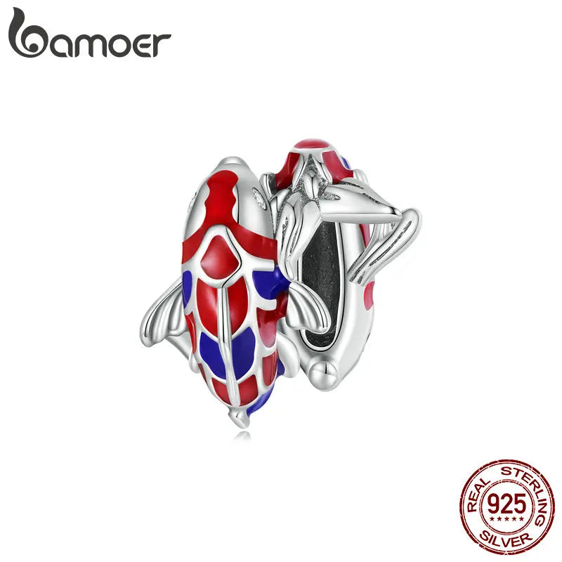 925 Silver Red Enamel Carp Septal Bead Lucky Fish Clip Beads