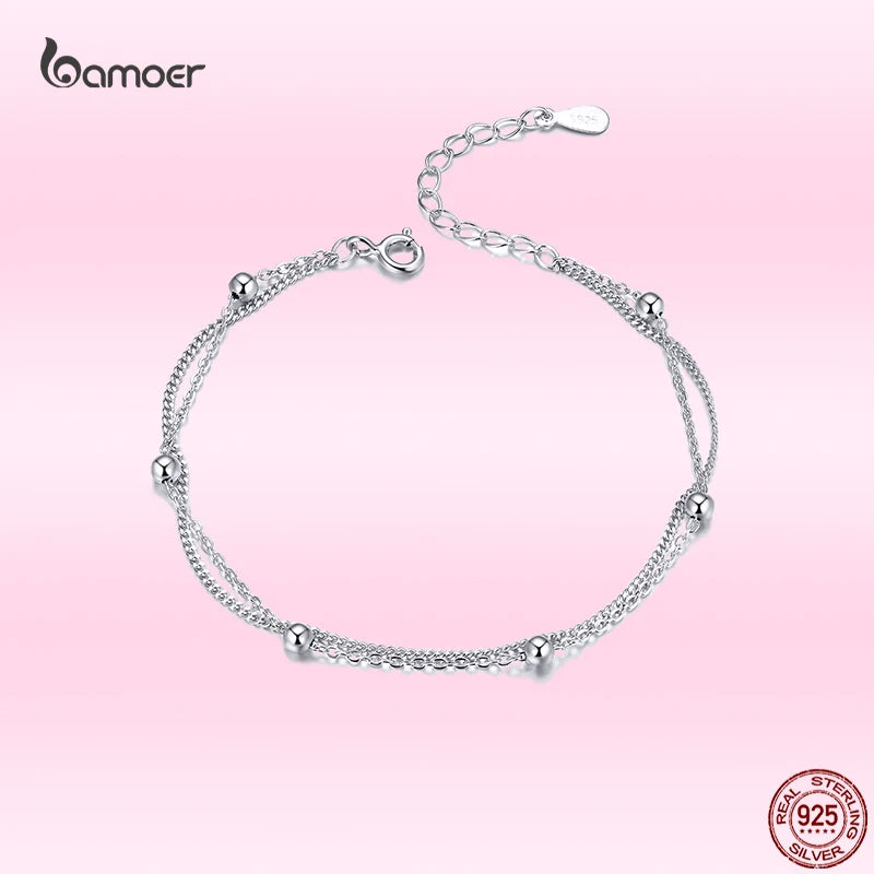 925 Silver Bracelet Women Round Beads Double Layers Chain GXB131