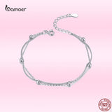 925 Silver Bracelet Women Round Beads Double Layers Chain GXB131
