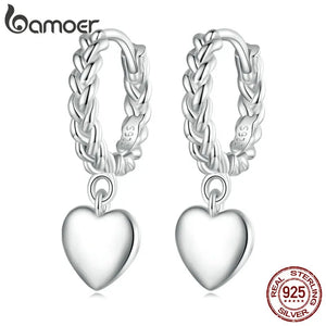 925 Silver Braided Twisted Ear Buckles Heart Drop Earrings BSE715