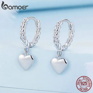 925 Silver Braided Twisted Ear Buckles Heart Drop Earrings BSE715