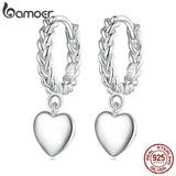 925 Silver Braided Twisted Ear Buckles Heart Drop Earrings BSE715