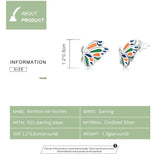 925 Silver Butterfly Women Ear Studs Colorful Stud Earrings