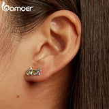 925 Silver Butterfly Women Ear Studs Colorful Stud Earrings