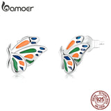 925 Silver Butterfly Women Ear Studs Colorful Stud Earrings