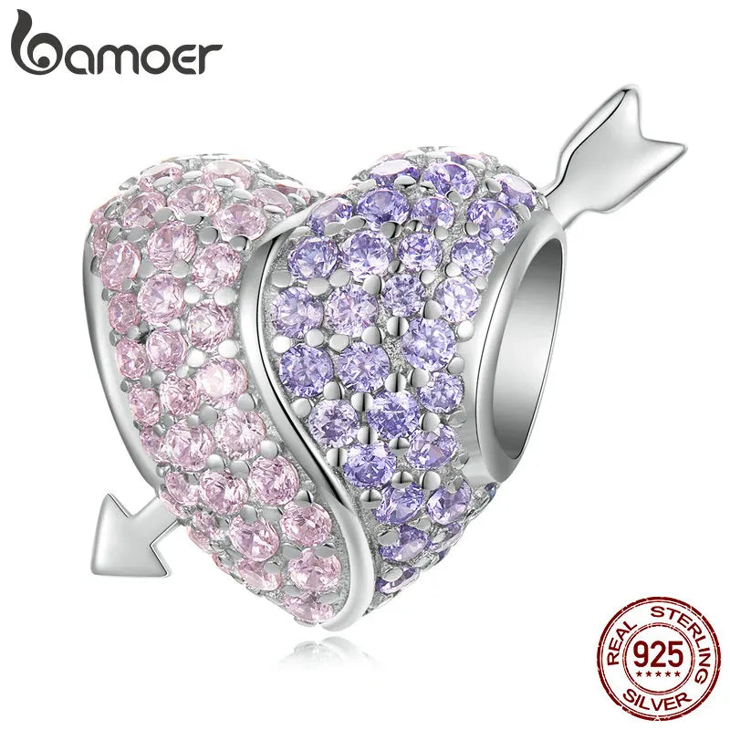 925 Silver Zirconium Heart Charms for DIY Bracelet & Bangle