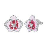 925 Silver Butterfly Orchid Earrings Red Flower Stud Ears Gift