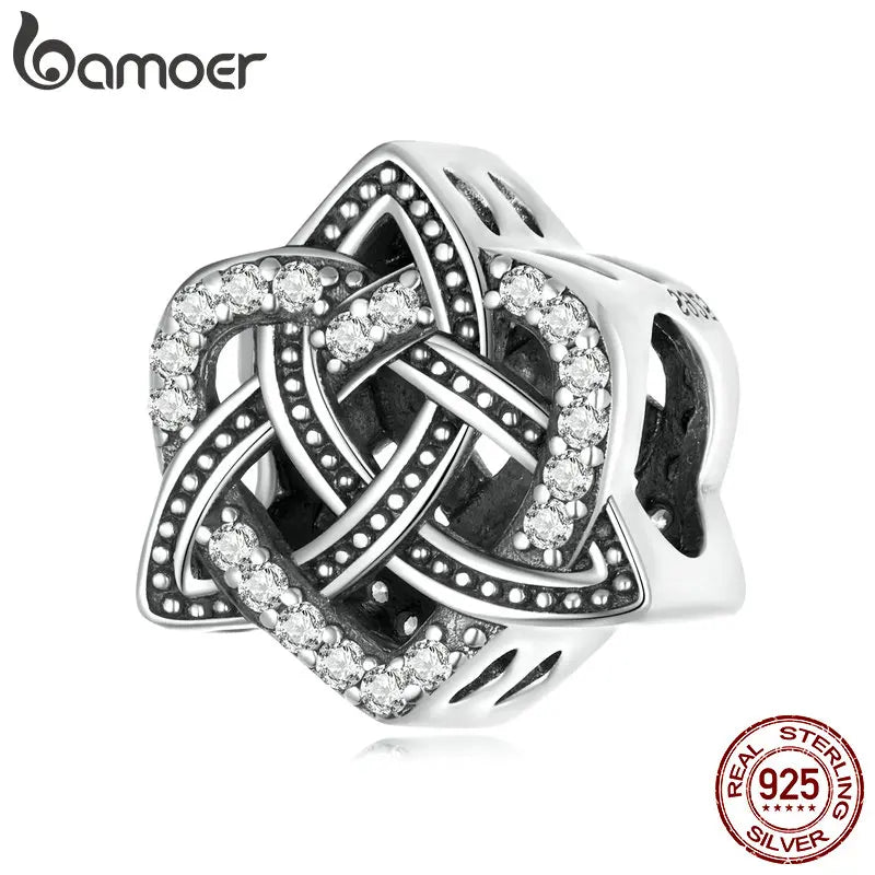 925 Silver Celtic Knot Heart Charm for Bracelet, Vintage Fine Jewelry