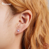 925 Silver Colorful Heart Stud Earrings Opal Ear Studs Women Fine Jewelry