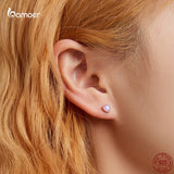 925 Silver Colorful Heart Stud Earrings Opal Ear Studs Women Fine Jewelry