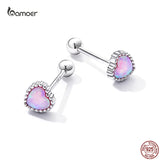 925 Silver Colorful Heart Stud Earrings Opal Ear Studs Women Fine Jewelry