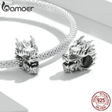 925 Silver Chinese Dragon Head Bracelet Charm Funny Lion Women Jewelry