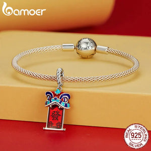 925 Silver Chinese Year Red Enamel Lion Dancing Bead BSC726