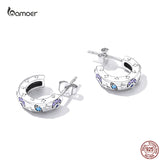 925 Silver Demon Eye Star Moon Earrings Zircon Ear Studs