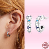 925 Silver Demon Eye Star Moon Earrings Zircon Ear Studs