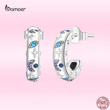 925 Silver Demon Eye Star Moon Earrings Zircon Ear Studs