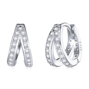 Bamoer 925 Silver Geometry Earrings Zircon Double Hoop