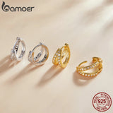Bamoer 925 Silver Geometry Earrings Zircon Double Hoop