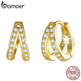 Bamoer 925 Silver Geometry Earrings Zircon Double Hoop