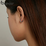 Bamoer 925 Silver Geometry Earrings Zircon Double Hoop