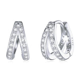 Bamoer 925 Silver Geometry Earrings Zircon Double Hoop