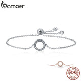 925 Silver Zircon Circle Bracelet Hearts Chain Vintage Jewelry