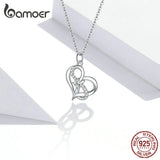 925 Silver Clear CZ Forever Love Heart Pendant Necklace Women Anniversary