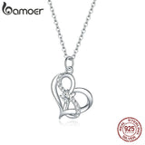 925 Silver Clear CZ Forever Love Heart Pendant Necklace Women Anniversary