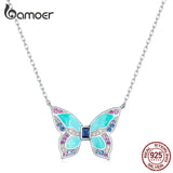 925 Silver Butterfly Pendant Necklace Colorful Insect Chain Women Gift BSN306