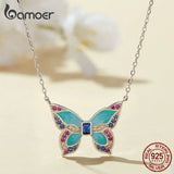 925 Silver Butterfly Pendant Necklace Colorful Insect Chain Women Gift BSN306