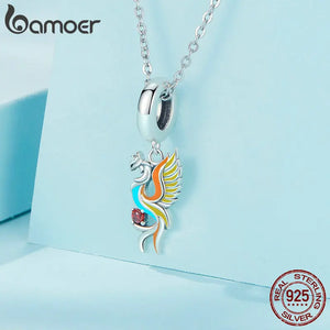 925 Sterling Silver Enamel Phoenix Pendant Charm for Bracelet & Necklace DIY