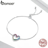 925 Silver Colorful Heart Adjustable Bracelet Zircon Chain SCB216