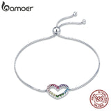 925 Silver Colorful Heart Adjustable Bracelet Zircon Chain SCB216