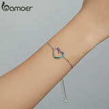 925 Silver Colorful Heart Adjustable Bracelet Zircon Chain SCB216