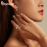 925 Silver Heart Moonstone CZ Ear Buckles