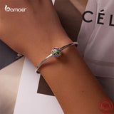 925 Silver Smiley Charm Bangle Bracelet Colorful Beads Girls Gift