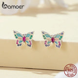 925 Silver Zircon Butterfly Stud Earrings Women Birthday Party Jewelry BSE807