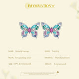 925 Silver Zircon Butterfly Stud Earrings Women Birthday Party Jewelry BSE807
