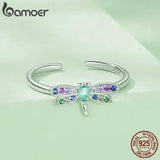 925 Silver Colorful Zircon Dragonfly Opening Ring for Women BSR384