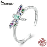 925 Silver Colorful Zircon Dragonfly Opening Ring for Women BSR384