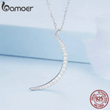 925 Silver Crescent Moon Pendant Necklace CZ Fine Jewelry BSN286