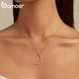 925 Silver Crescent Moon Pendant Necklace CZ Fine Jewelry BSN286