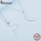 925 Silver Crescent Moon Pendant Necklace CZ Fine Jewelry BSN286