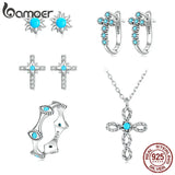 925 Silver Cross Turquoise Earrings Oxidized Hoop Jewelry