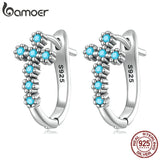 925 Silver Cross Turquoise Earrings Oxidized Hoop Jewelry