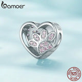 925 Silver Paw Print Heart Charm for Women Bracelet DIY