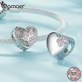 925 Silver Paw Print Heart Charm for Women Bracelet DIY