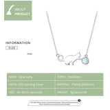 925 Silver Cat Playing Ball Opal Necklace for Women