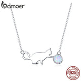 925 Silver Cat Playing Ball Opal Necklace for Women