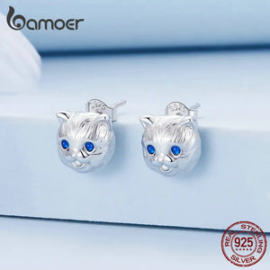 925 Silver Cat Stud Spinel Earrings Women Birthday Gift BSE794
